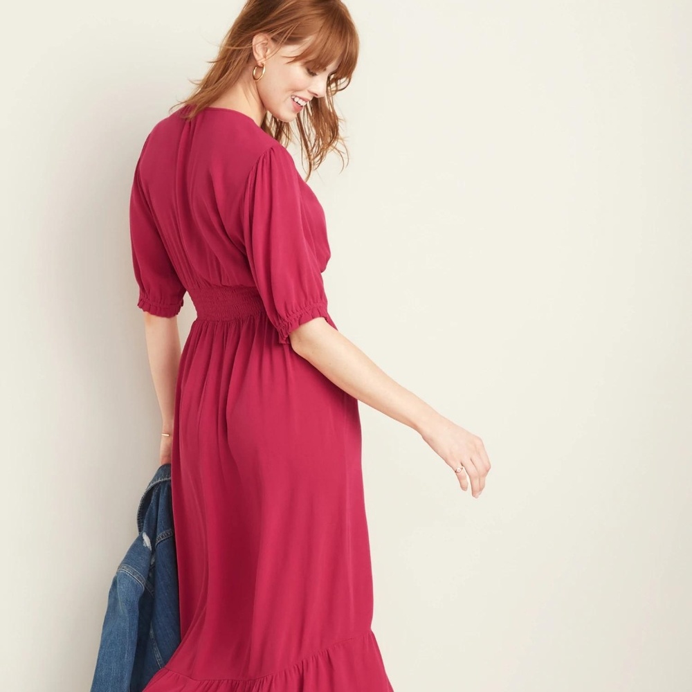Old Navy Waist-Defined Wrap-Front Crepe Midi New - Picture 6 of 7